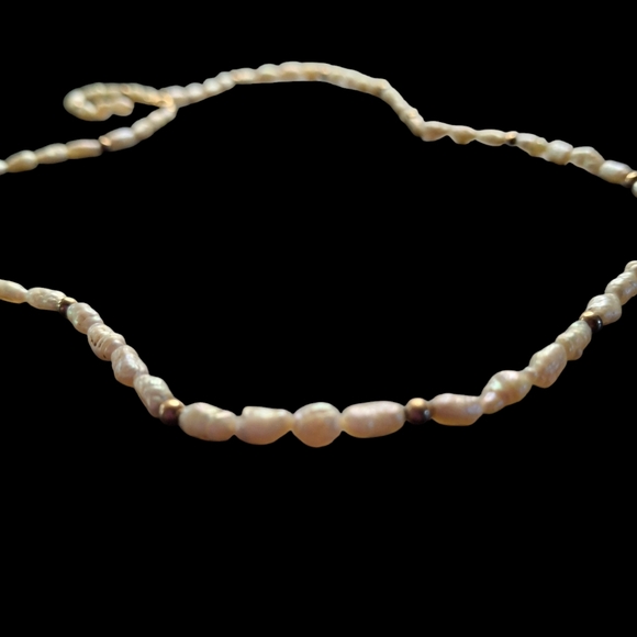 14k Yellow Gold Bead Freshwater Rice Crispy Krispie Pearl Strand Necklace 24" - Picture 10 of 11